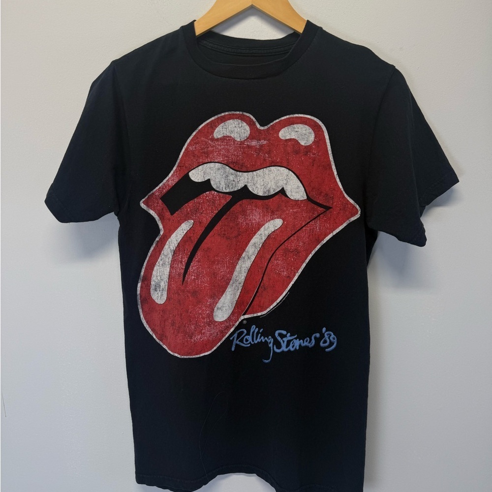 Rolling Stones Retro Band Concert Black T-Shirt Vintage Size Medium